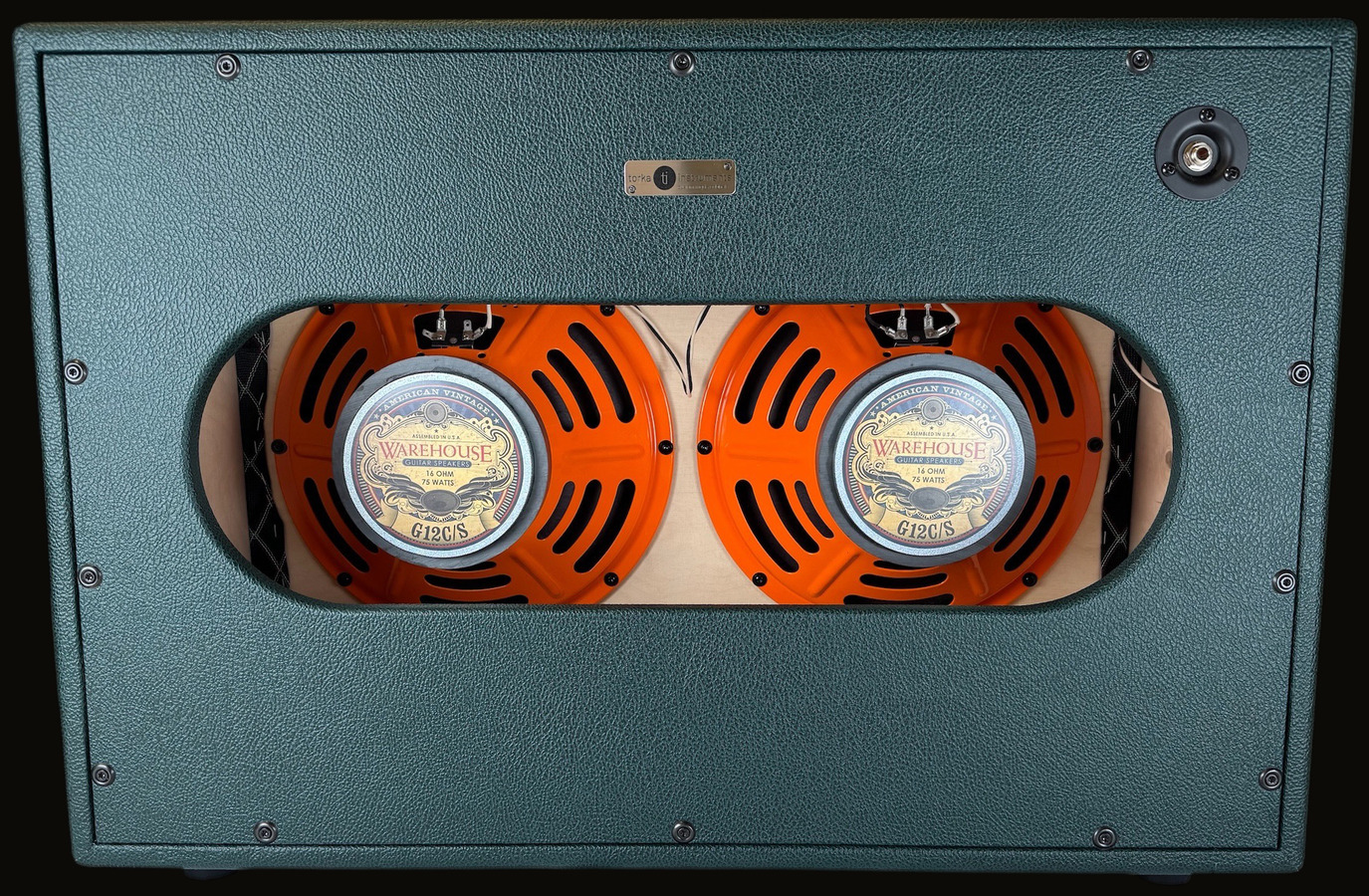 2×12 Emerald Green cabinet — back, twin Warehouse G12C/S speakers