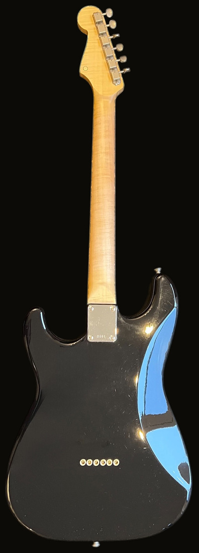 S-style in Black Gloss — back, partially lacquered neck, neck plate engraved 0001